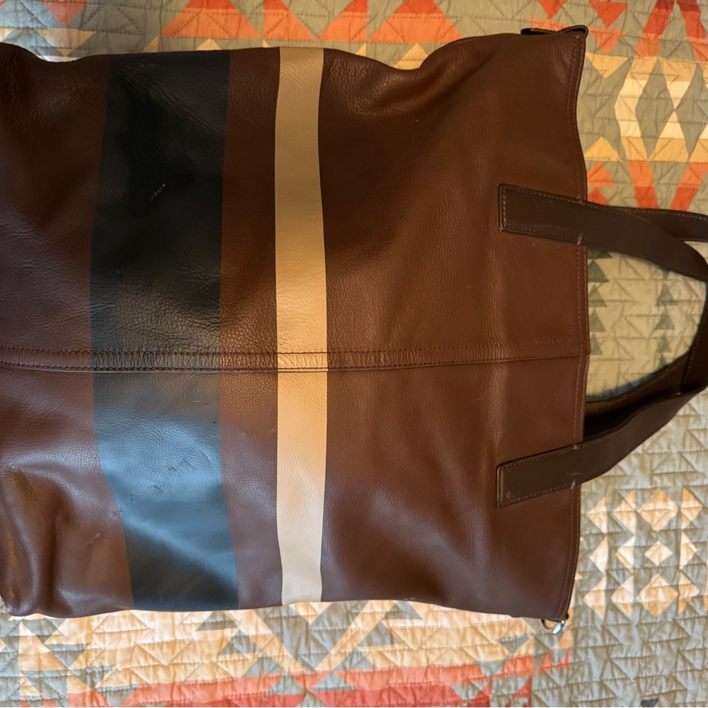 Authentic Coach leather bag dark brown with navy and beige strip No. C1276-70653 - Picture 2 of 10